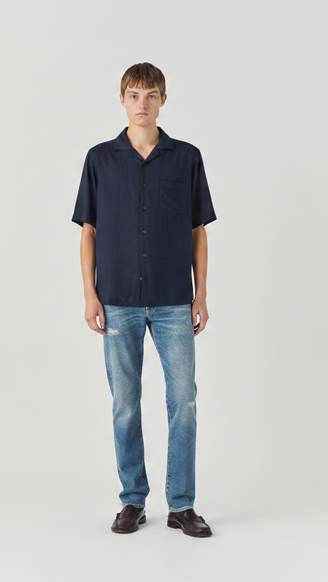Camicia Bowling Riviera in Lino blu