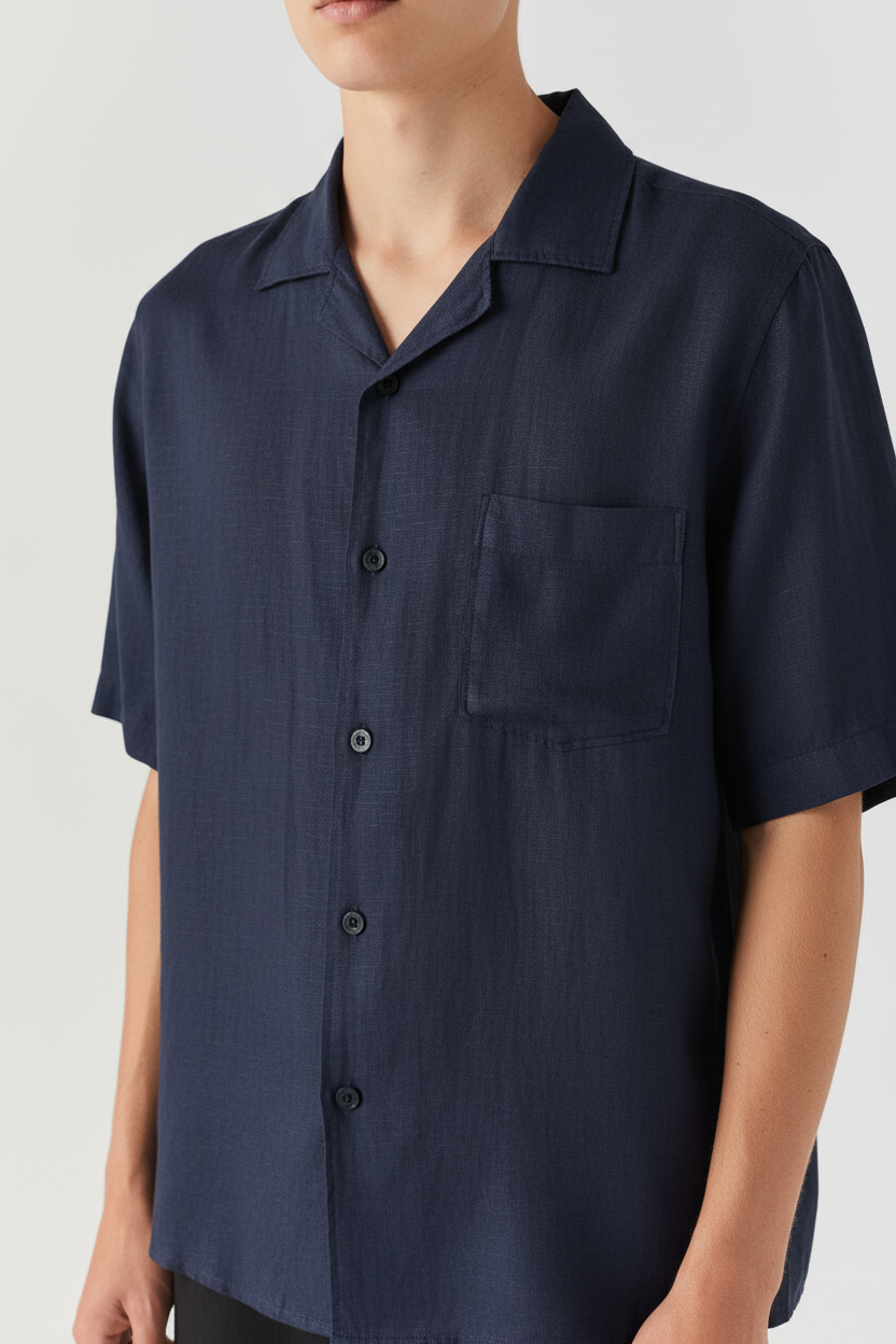 Camicia Bowling Riviera in Lino blu