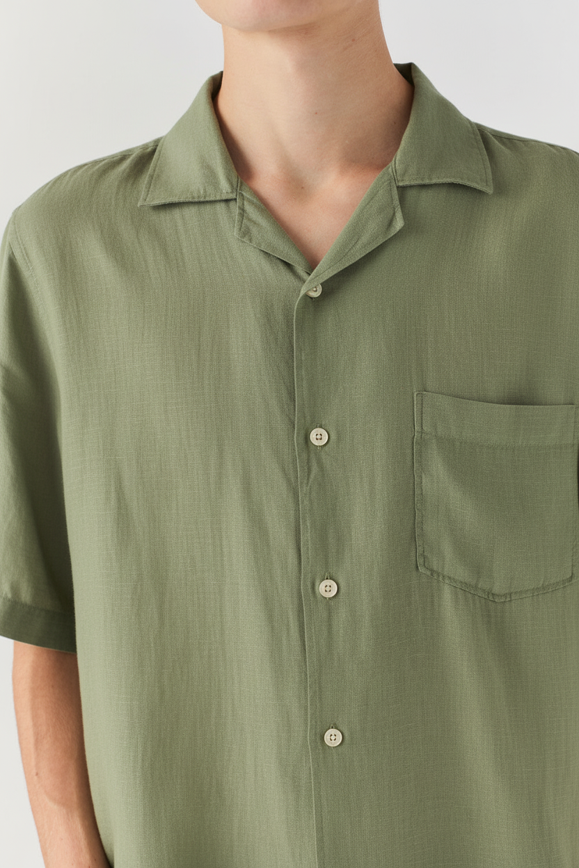 Camicia Bowling Riviera in Lino verde