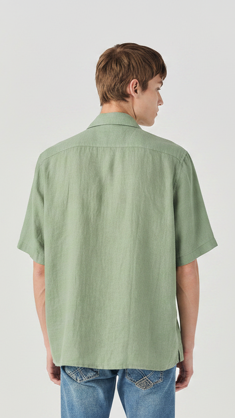 Camicia Bowling Riviera in Lino verde