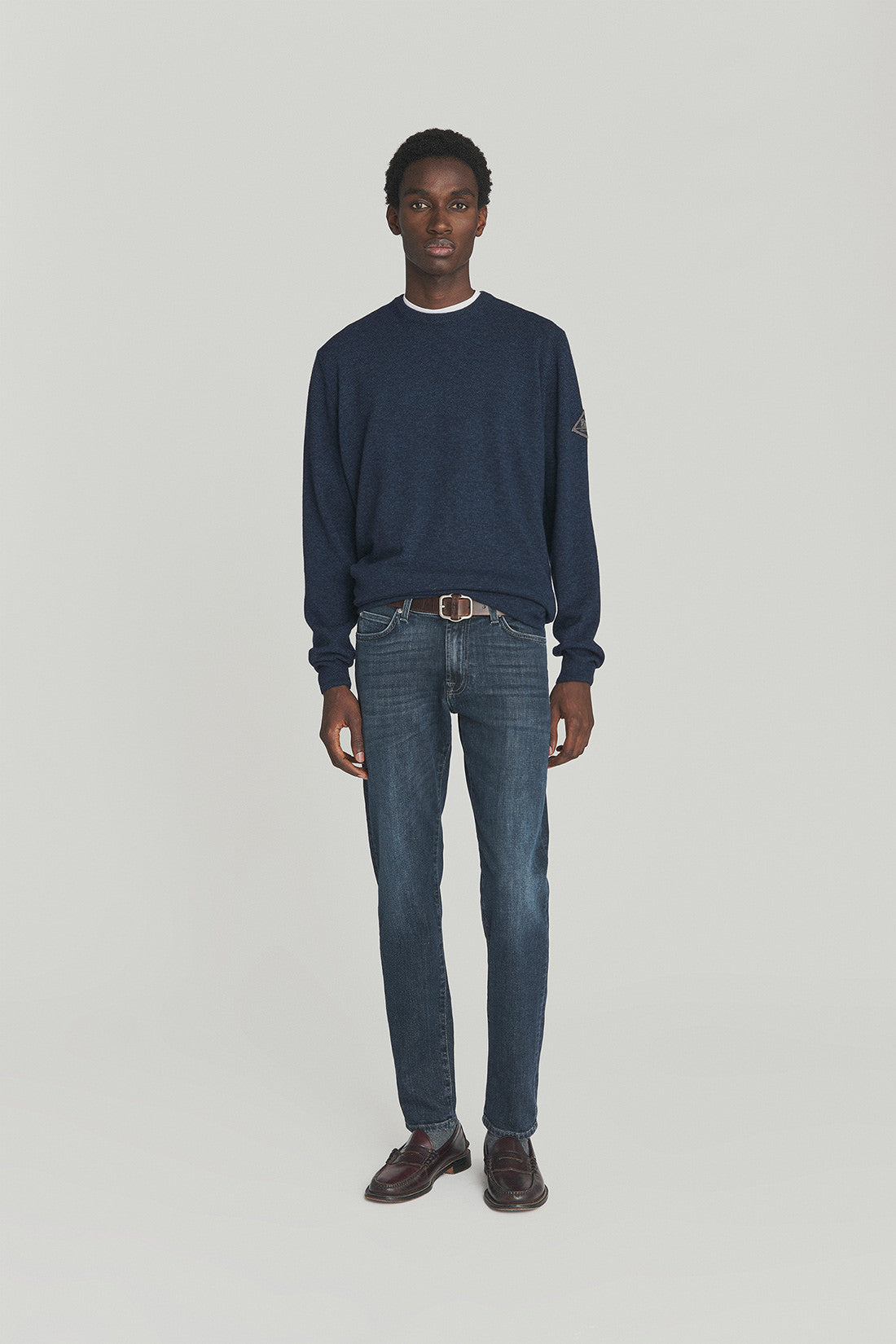 MAGLIONE GIROCOLLO IN LANA E CASHMERE blu