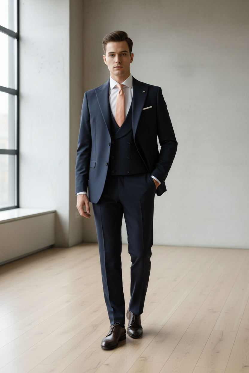 Abito con gilet blu