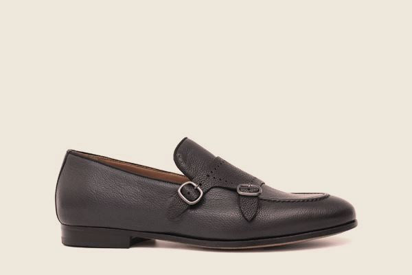 Double buckle in calfskin