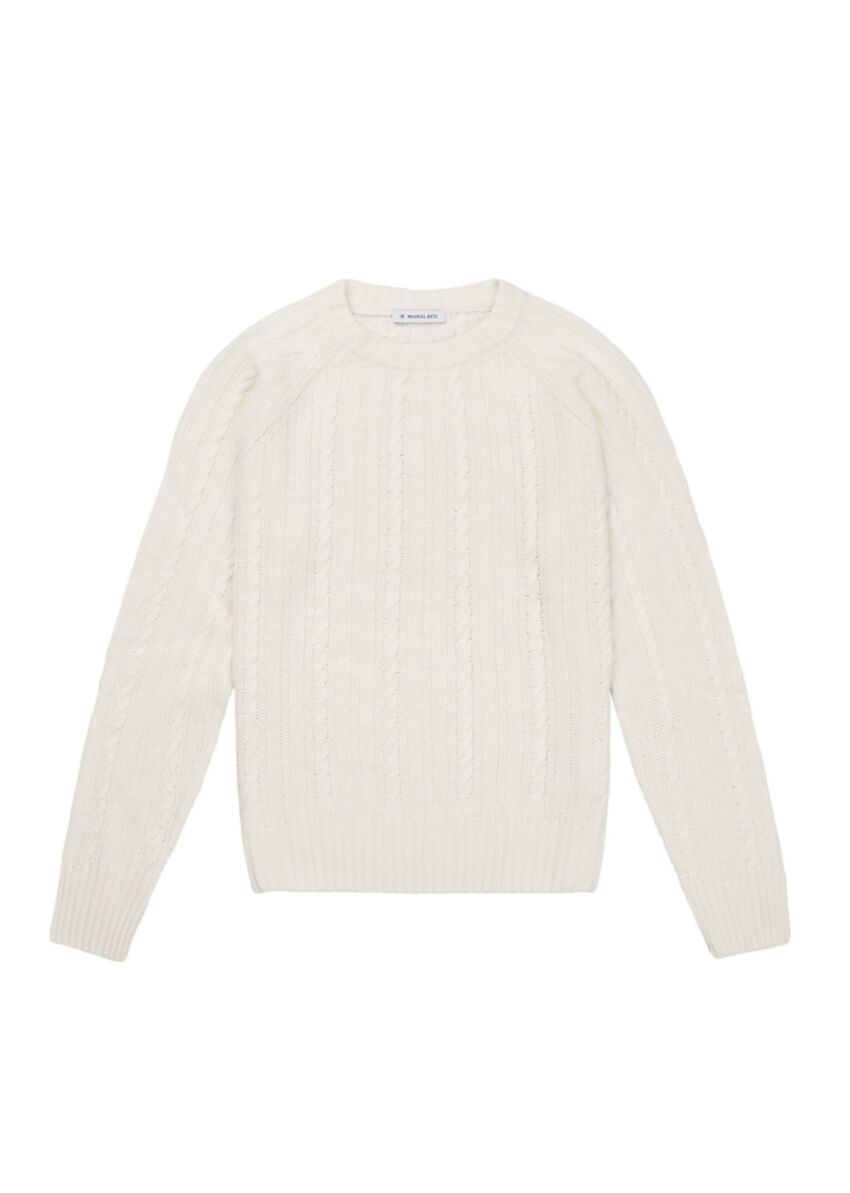 Crew neck sweater with braided wool and cashmere blend