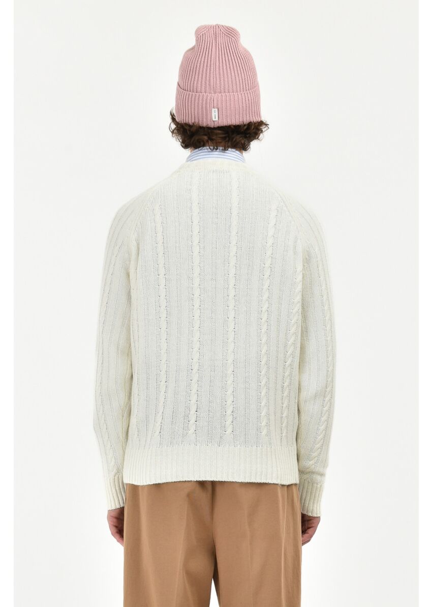 Crew neck sweater with braided wool and cashmere blend