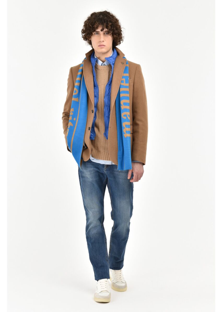 Crew neck sweater in carded wool and cashmere blend