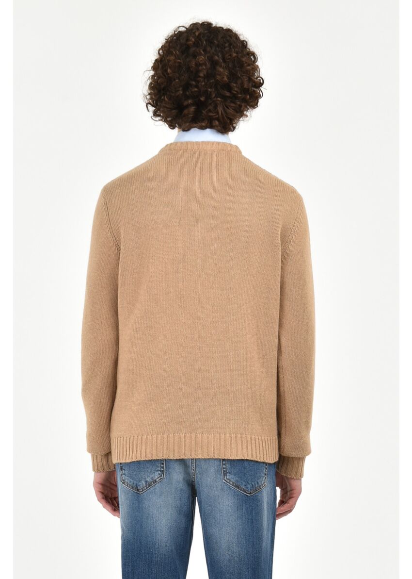 Crew neck sweater in carded wool and cashmere blend